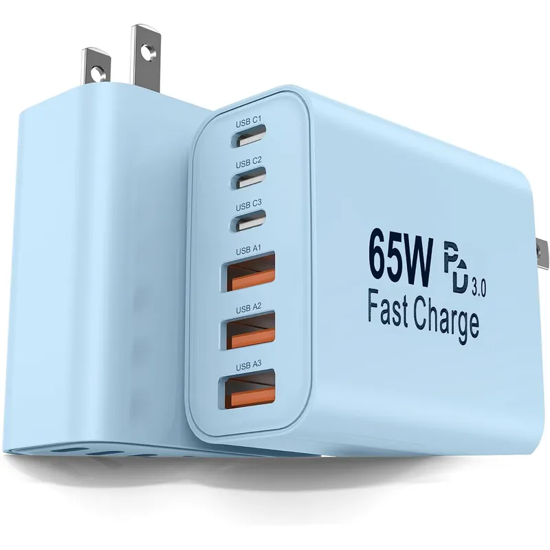 FEEL2NICE 65 W 6-Port USB Charger – Blue