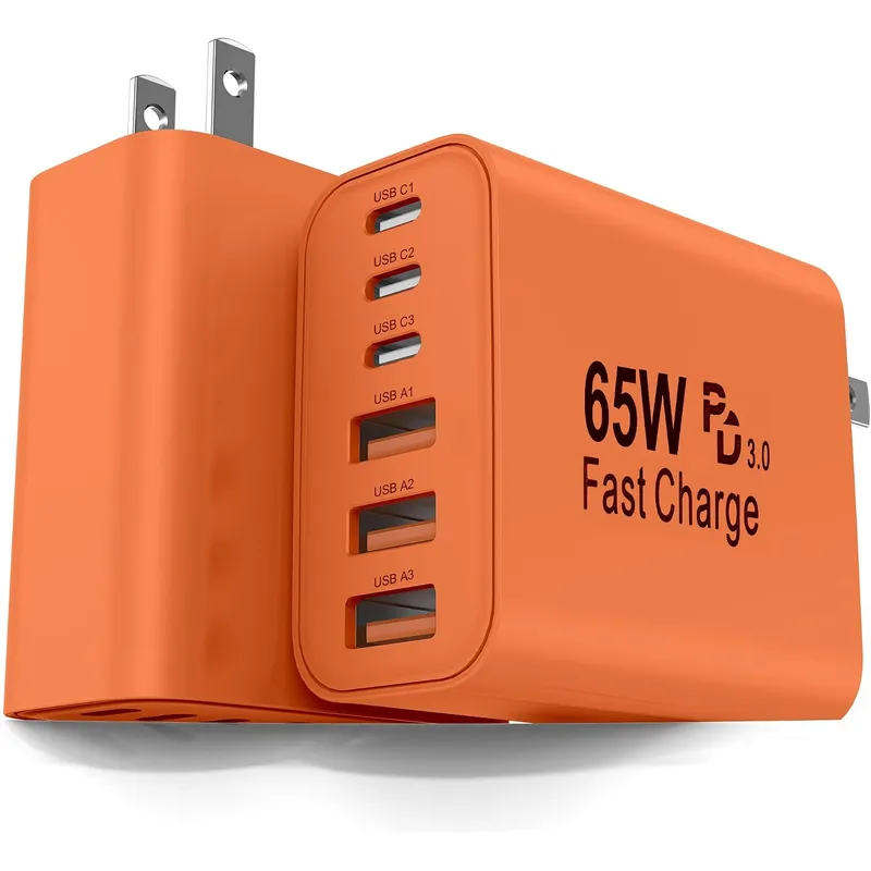 FEEL2NICE 65 W 6-Port USB Charger – Orange