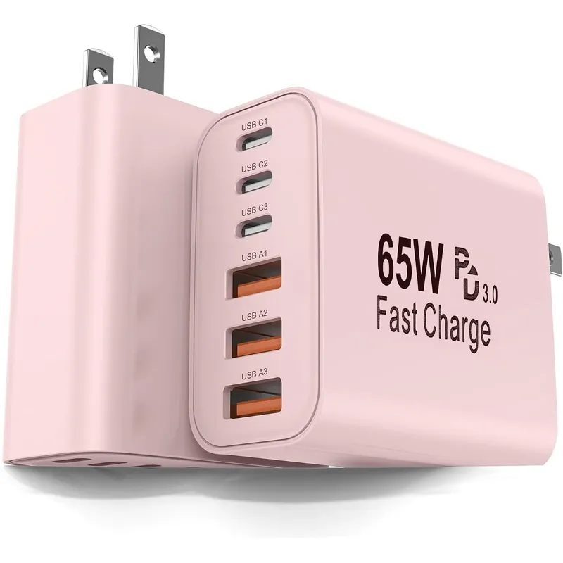 FEEL2NICE 65 W 6-Port USB Charger – Pink