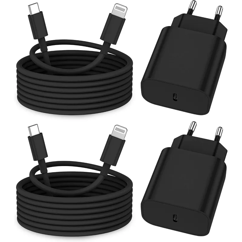FEEL2NICE USB-C-Ladegerät + Lightning-Kabel, 2er-Set – Schwarz