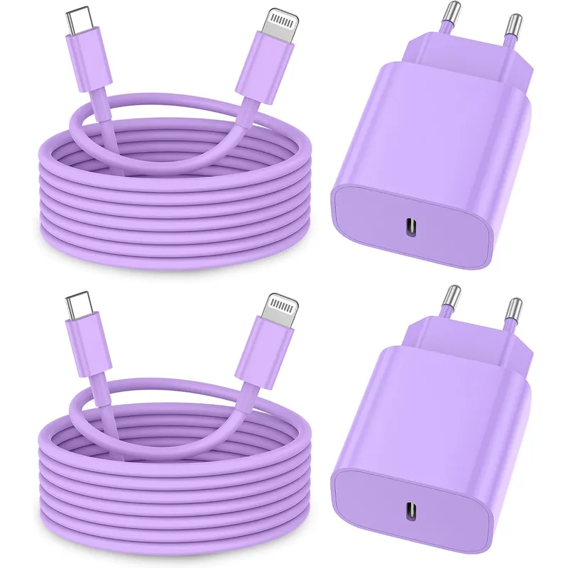 FEEL2NICE USB-C-Ladegerät + Lightning-Kabel, 2er-Set – Lila