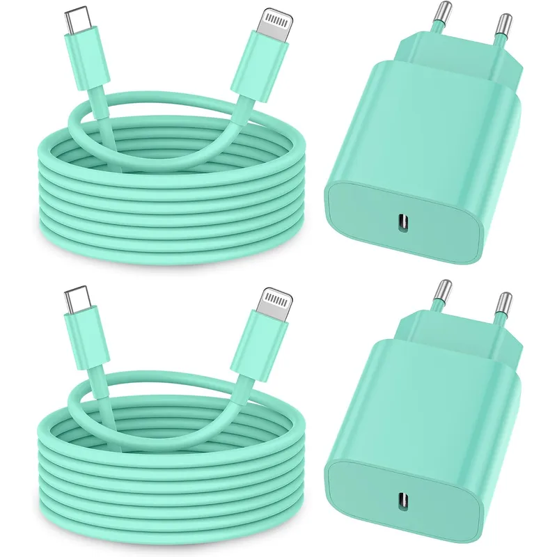 FEEL2NICE USB-C-Ladegerät + Lightning-Kabel, 2er-Set – Grün
