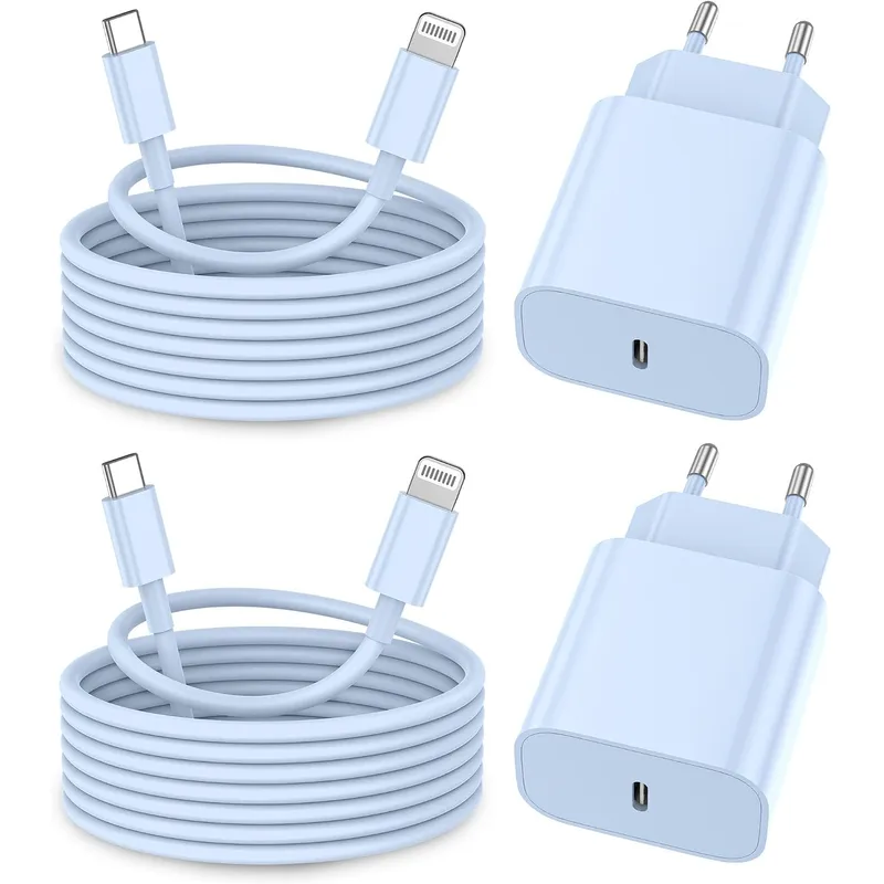FEEL2NICE USB-C-Ladegerät + Lightning-Kabel, 2er-Set – Blau