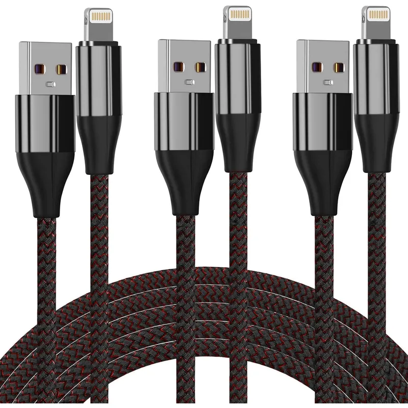 FEEL2NICE Nylon Braided Lightning Cable, 3-Pack – Black