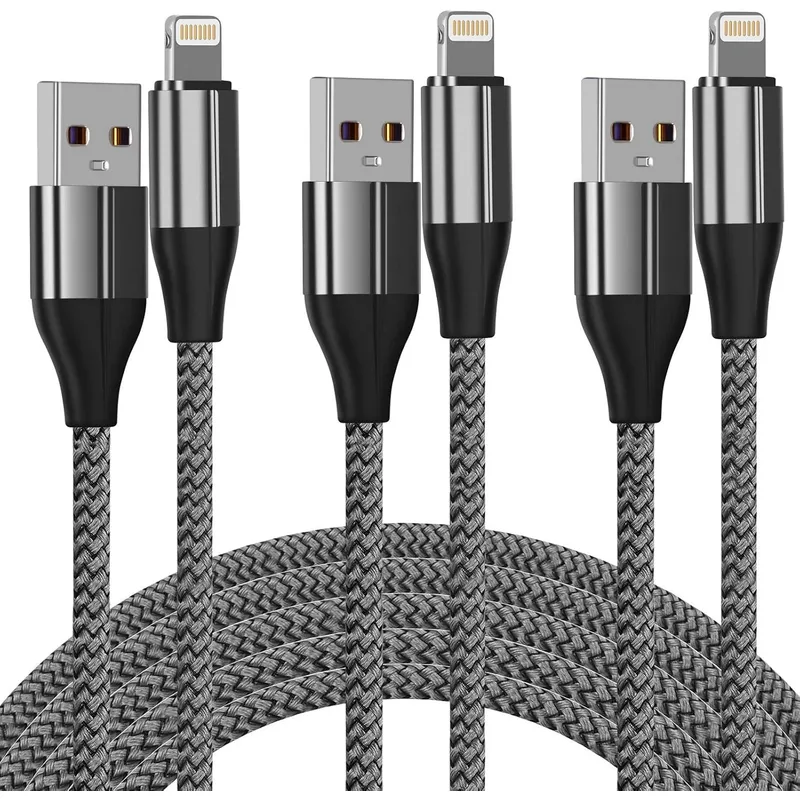 FEEL2NICE Nylon Braided Lightning Cable, 3-Pack – Silver
